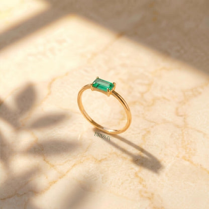 Green Baguette Lab Diamond Ring
