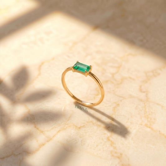 Green Baguette Lab Diamond Ring
