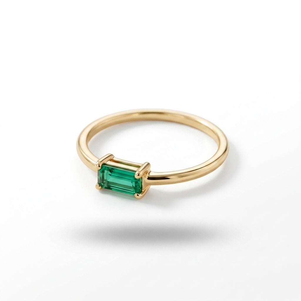 Green Baguette Lab Diamond Ring
