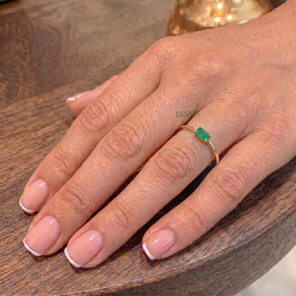 Green Baguette Lab Diamond Ring