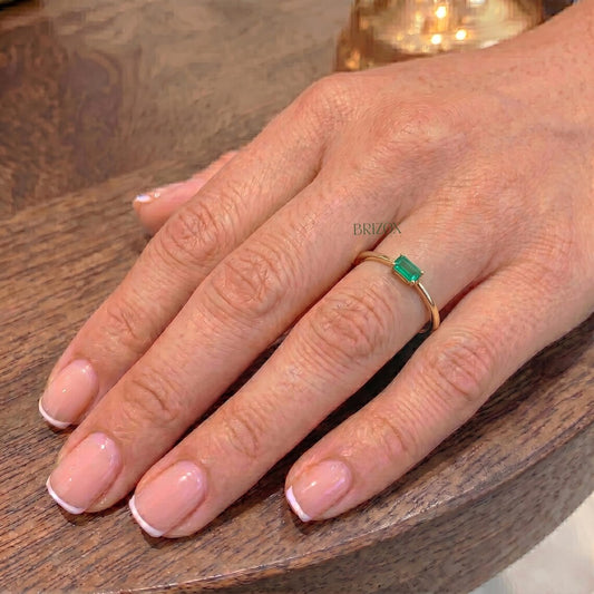 Green Baguette Lab Diamond Ring