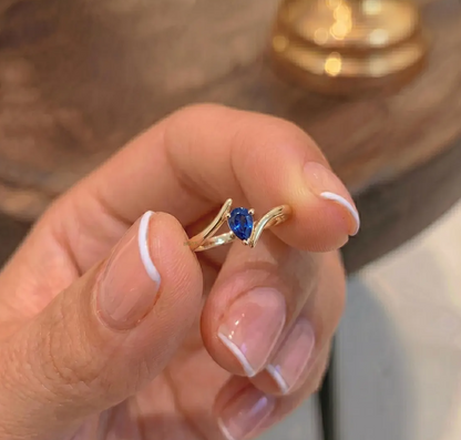 Blue Pear Moissanite Ring