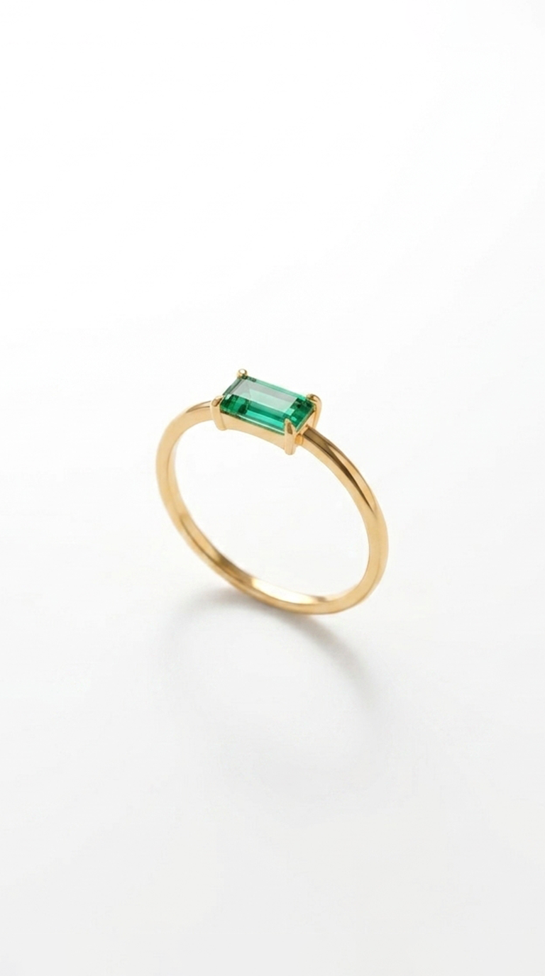 Green Baguette Lab Diamond Ring