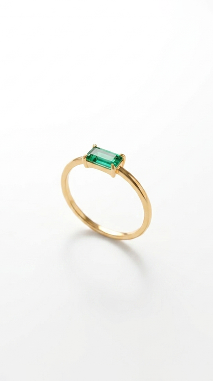 Green Baguette Lab Diamond Ring