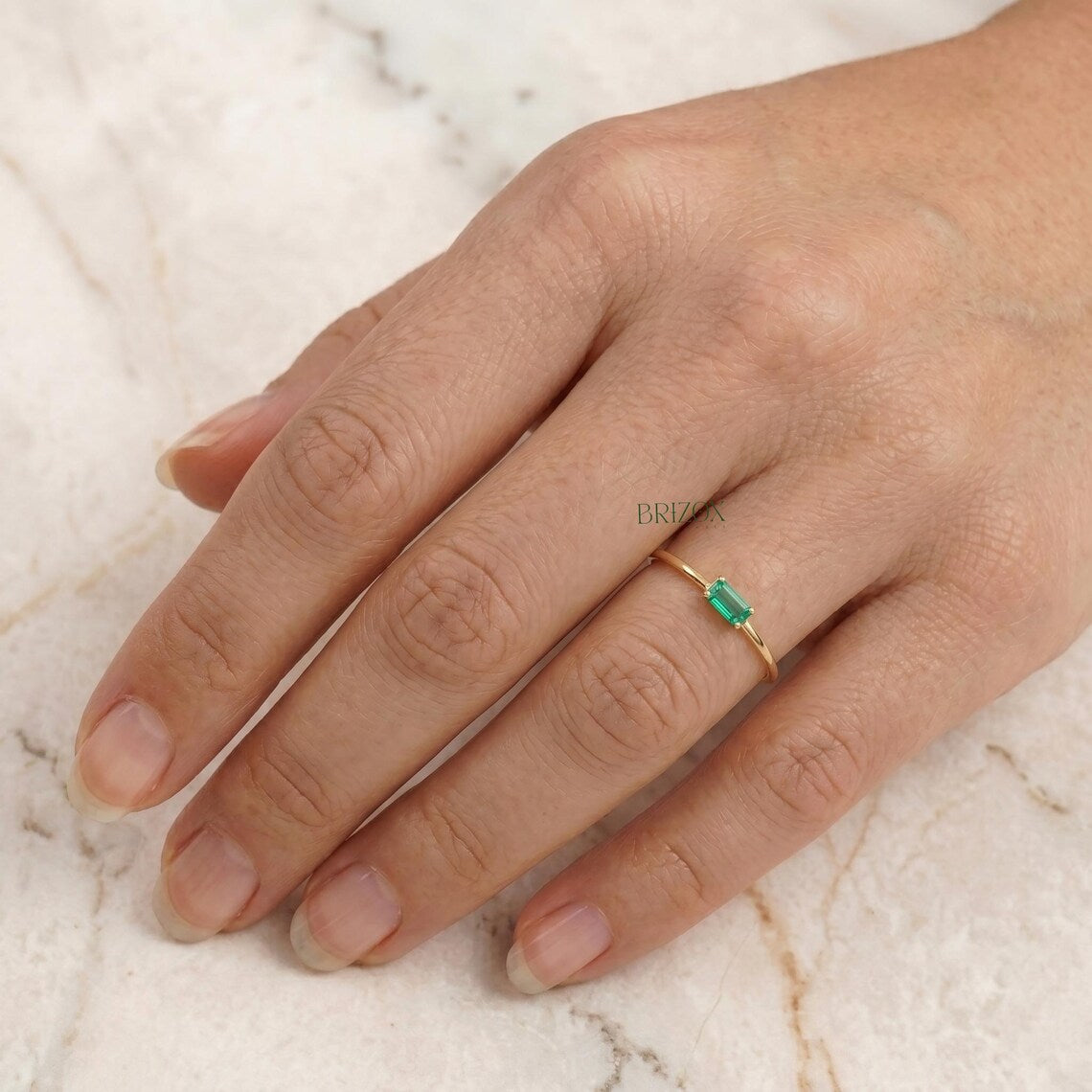 Green Baguette Lab Diamond Ring