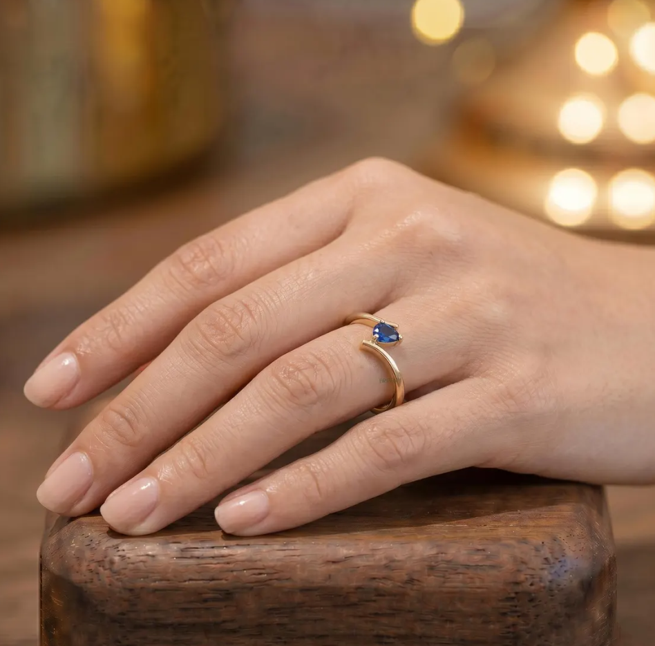 Blue Pear Moissanite Ring