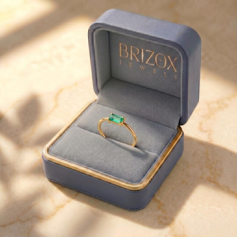 Green Baguette Lab Diamond Ring